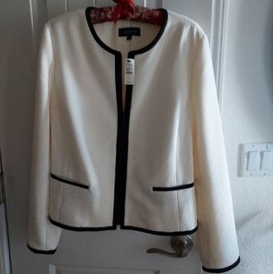 Talbots jacket off white with navy trim size 12